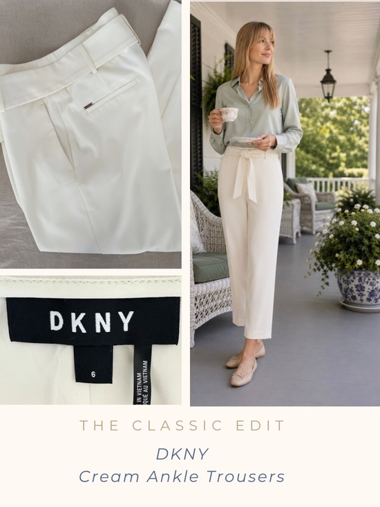 Dkny Pants - DKNY Cream Belted Ankle Pants | Fully Lined Trousers | Neutral | Classic